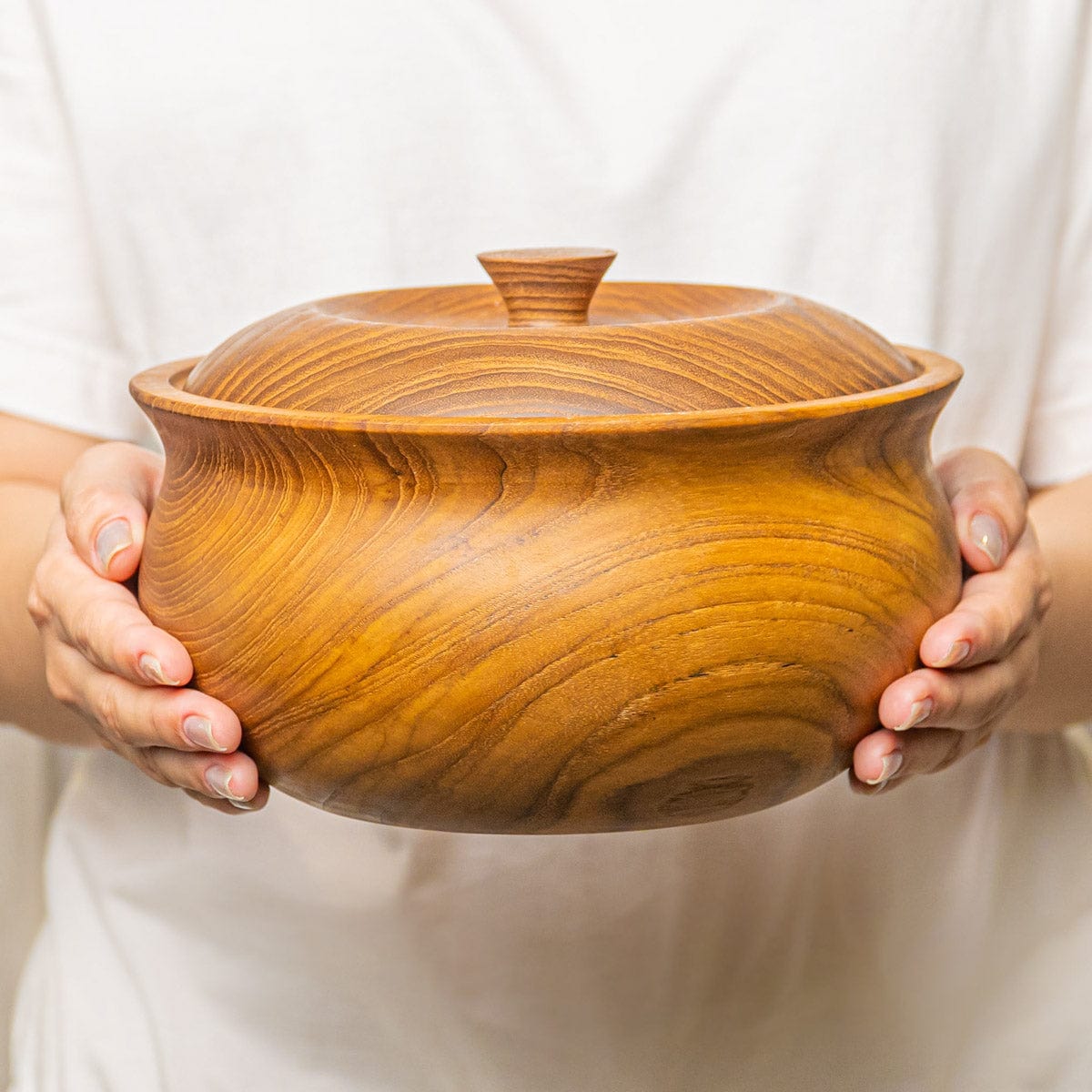 Ripple Teak Wood Bowl with Lid - Jumbo