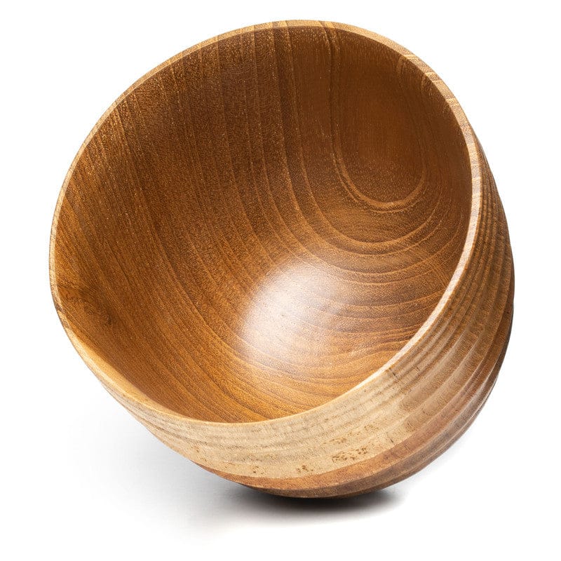 Round Rim Ochawan Teak Wood Miso Bowl with Stand