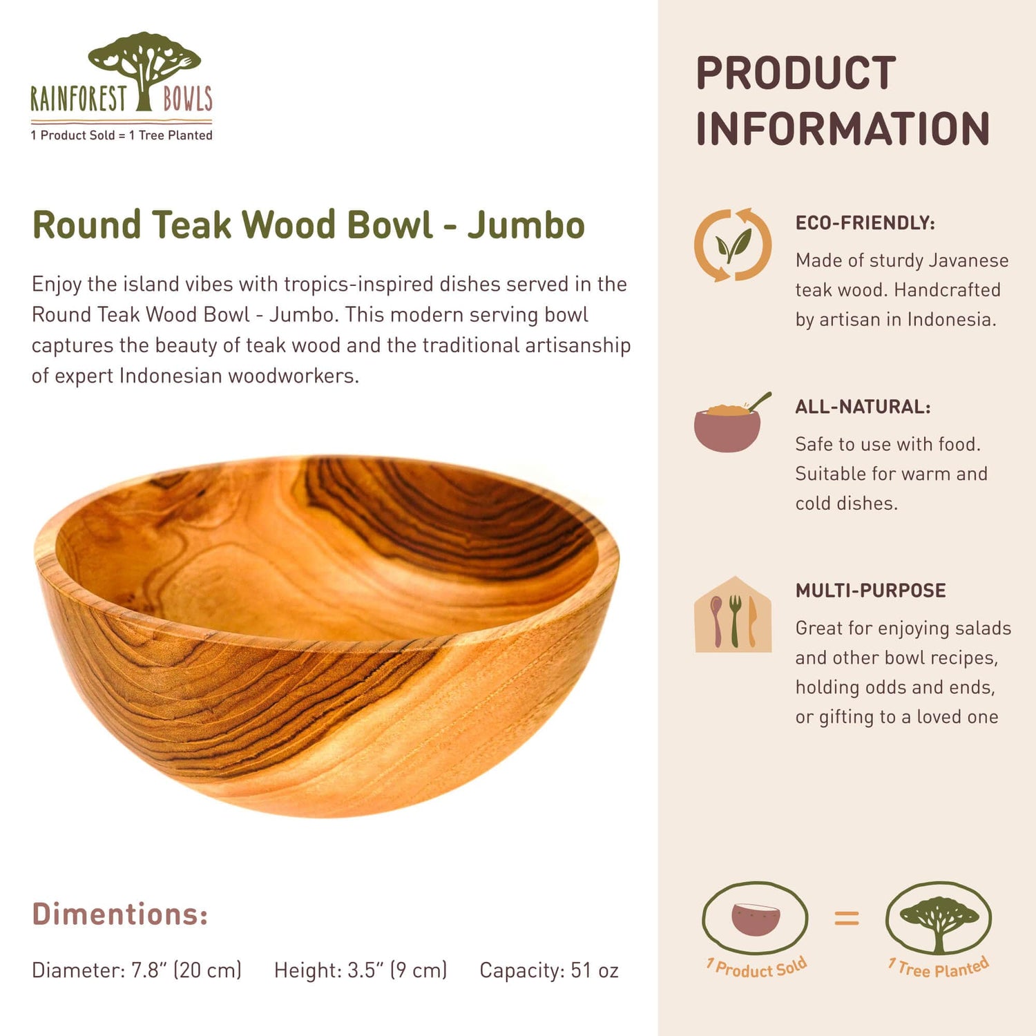 Round Teak Wood Bowl - Jumbo