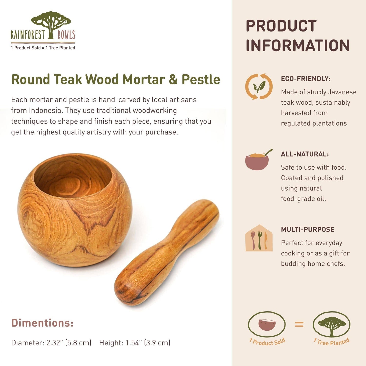 Round Teak Wood Mortar and Pestle