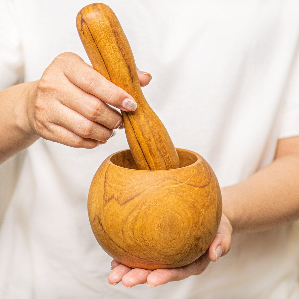 Round Teak Wood Mortar and Pestle