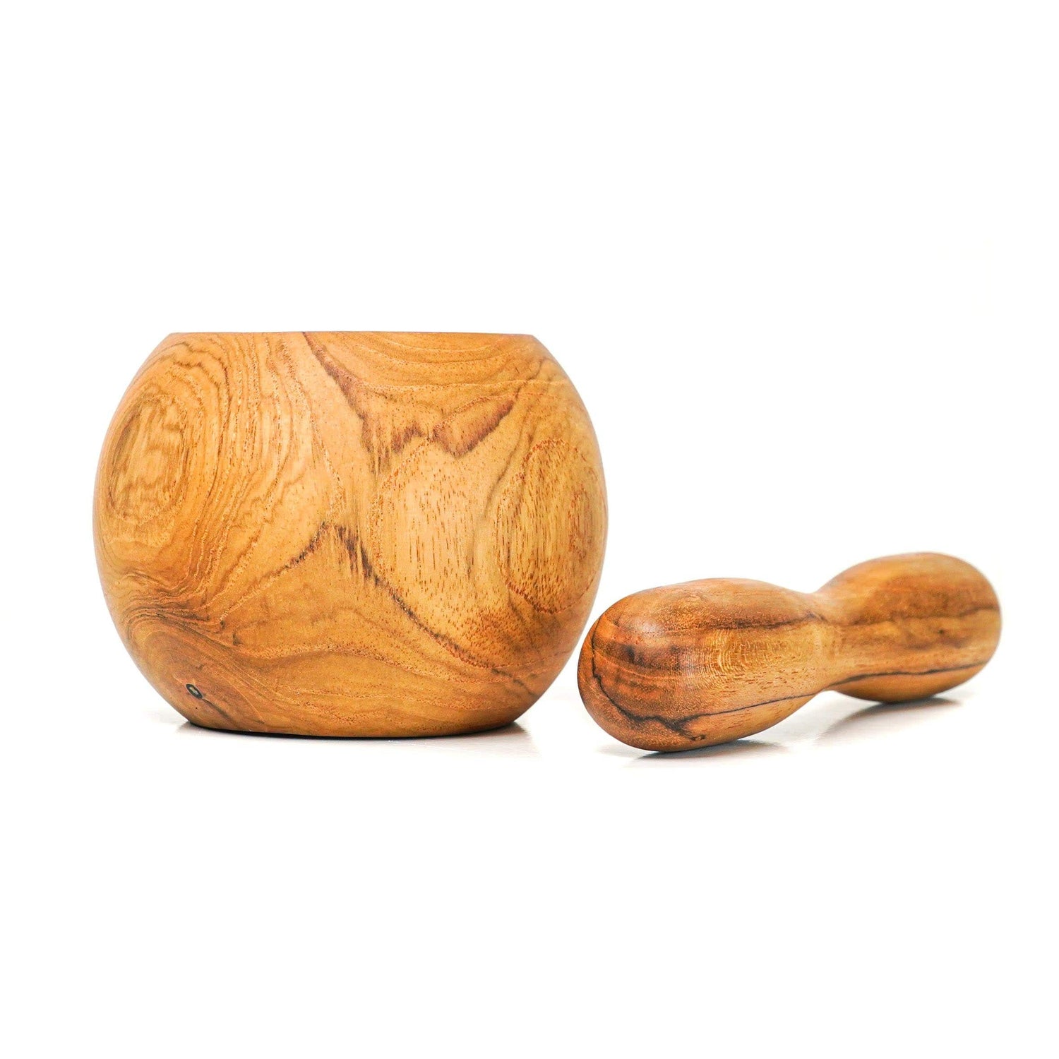 Round Teak Wood Mortar and Pestle