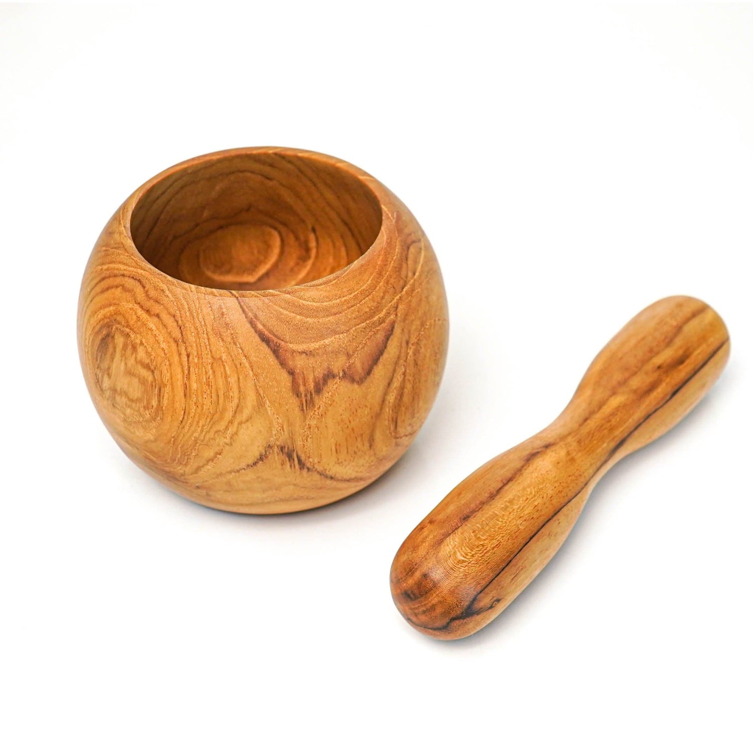 Round Teak Wood Mortar and Pestle