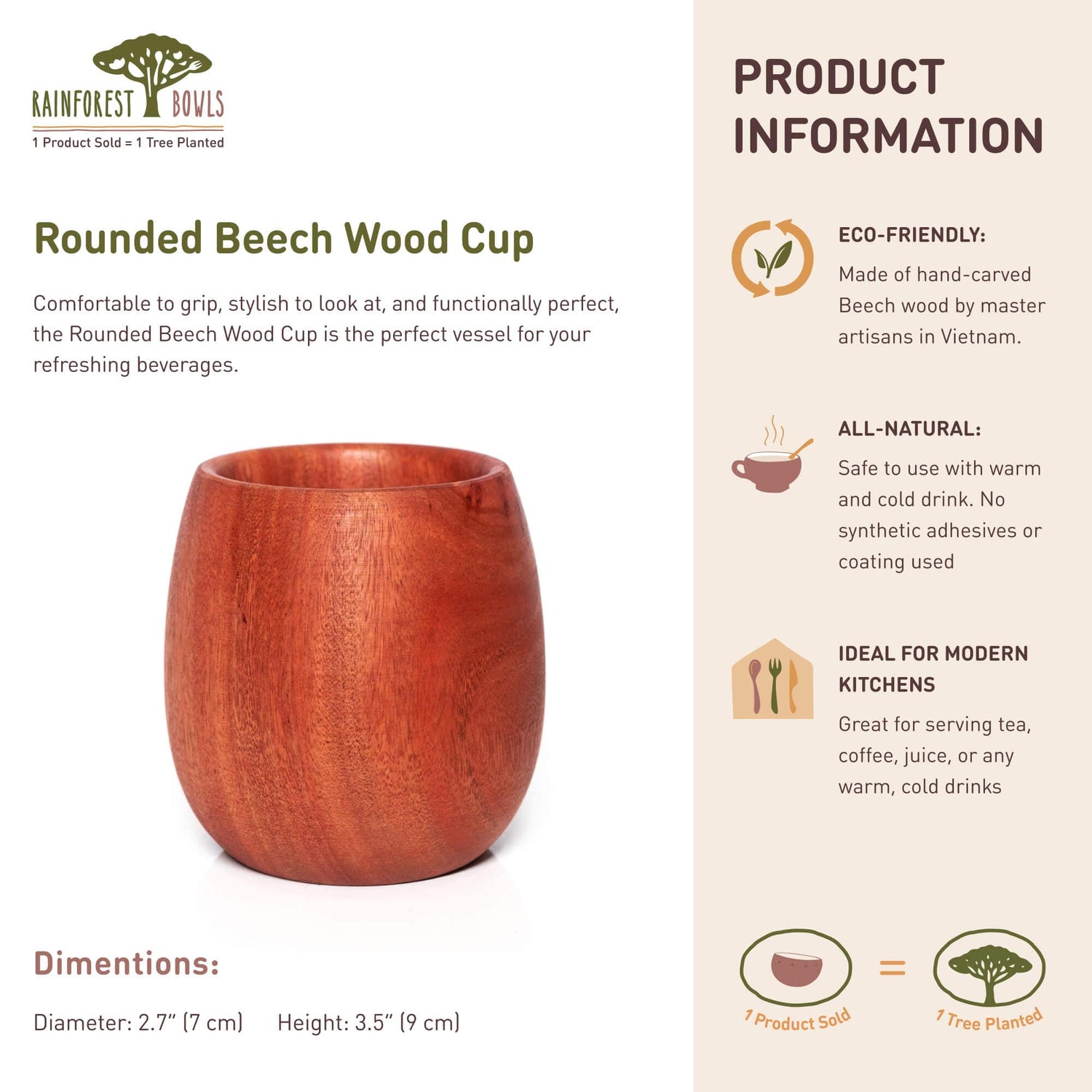 Rounded Beech Wood Cup