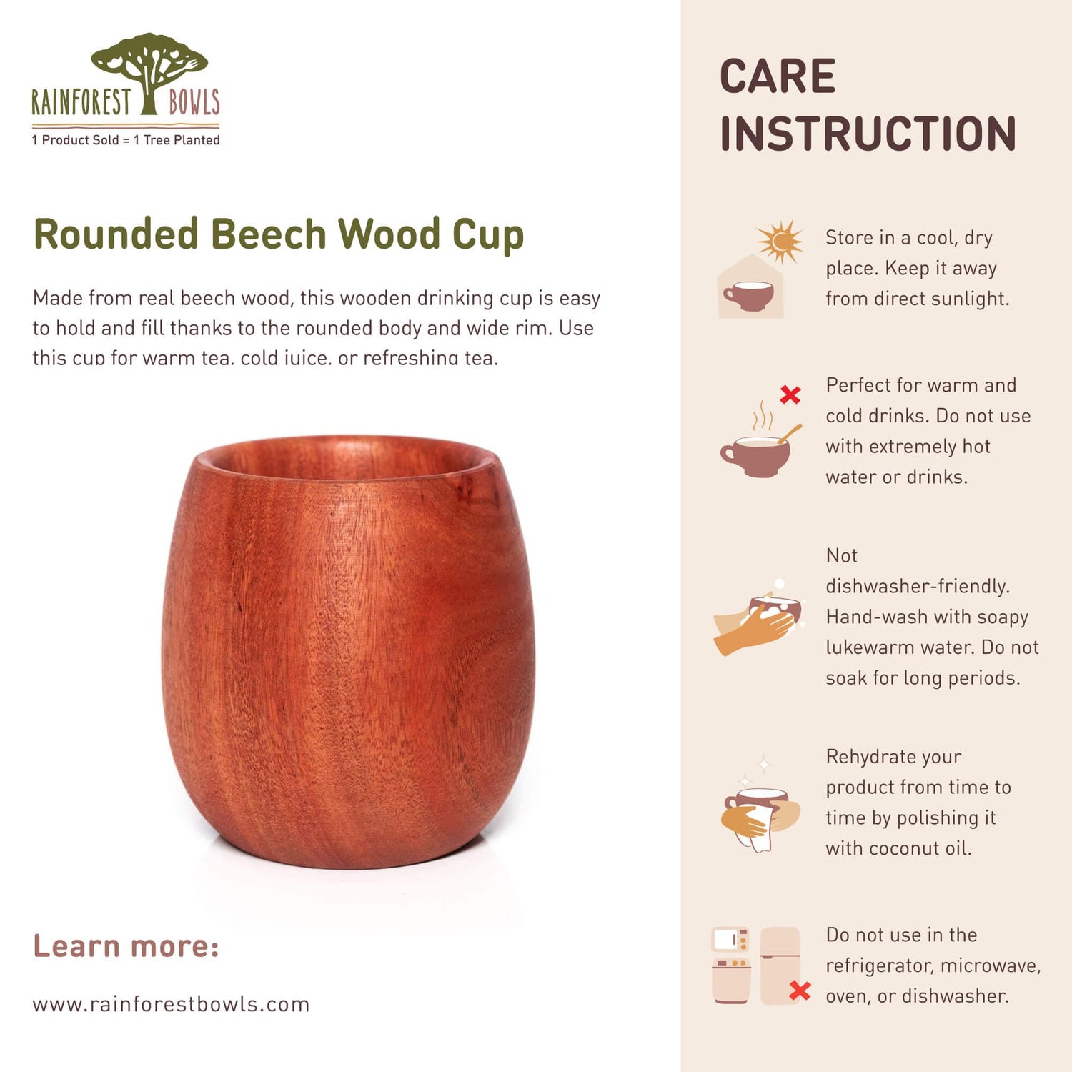 Rounded Beech Wood Cup