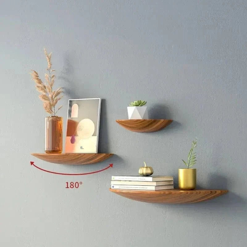 Semicircle Wooden Wall Shelf – Hanging Display Stand for Home Decoration & Storage