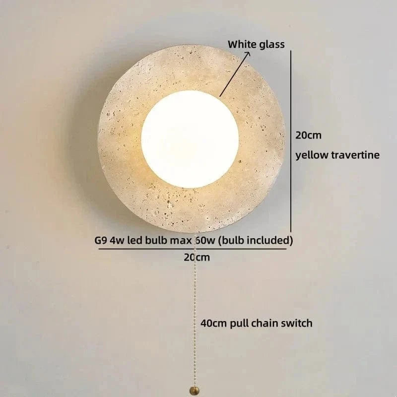 LED Wall Lamp with Switch – Wood & Travertine Wall Sconce for Bedroom, Living Room, or Stair Lighting