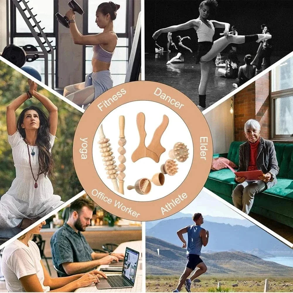 2/4/6/8PCSWooden Body Massager Set – Beech Wood Tools for Relaxation & Muscle Relief