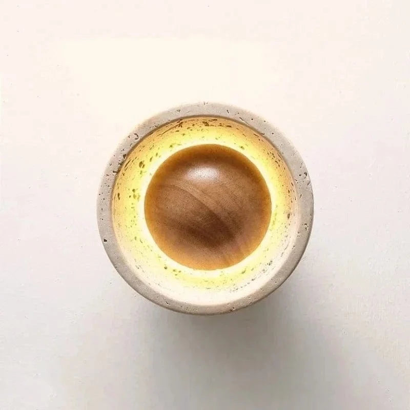 LED Wall Lamp with Switch – Wood & Travertine Wall Sconce for Bedroom, Living Room, or Stair Lighting