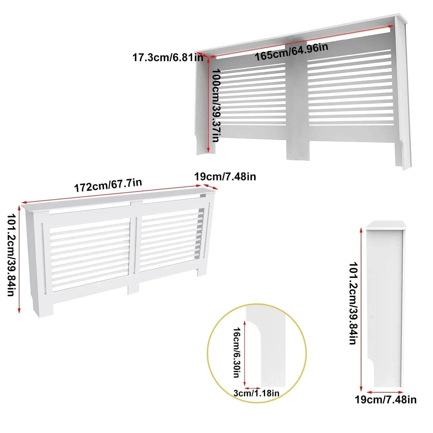 Wood Radiator Cover Cabinet – White MDF Heater Cover with Horizontal Slats