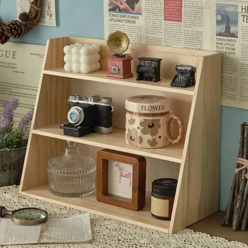 Solid Wood Cosmetics Storage Rack – Multi-Layer Desktop Organizer Box