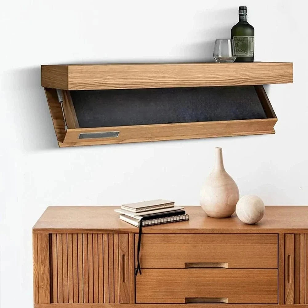 Wooden Wall Shelf with Hidden Compartment – Secret Storage Rack