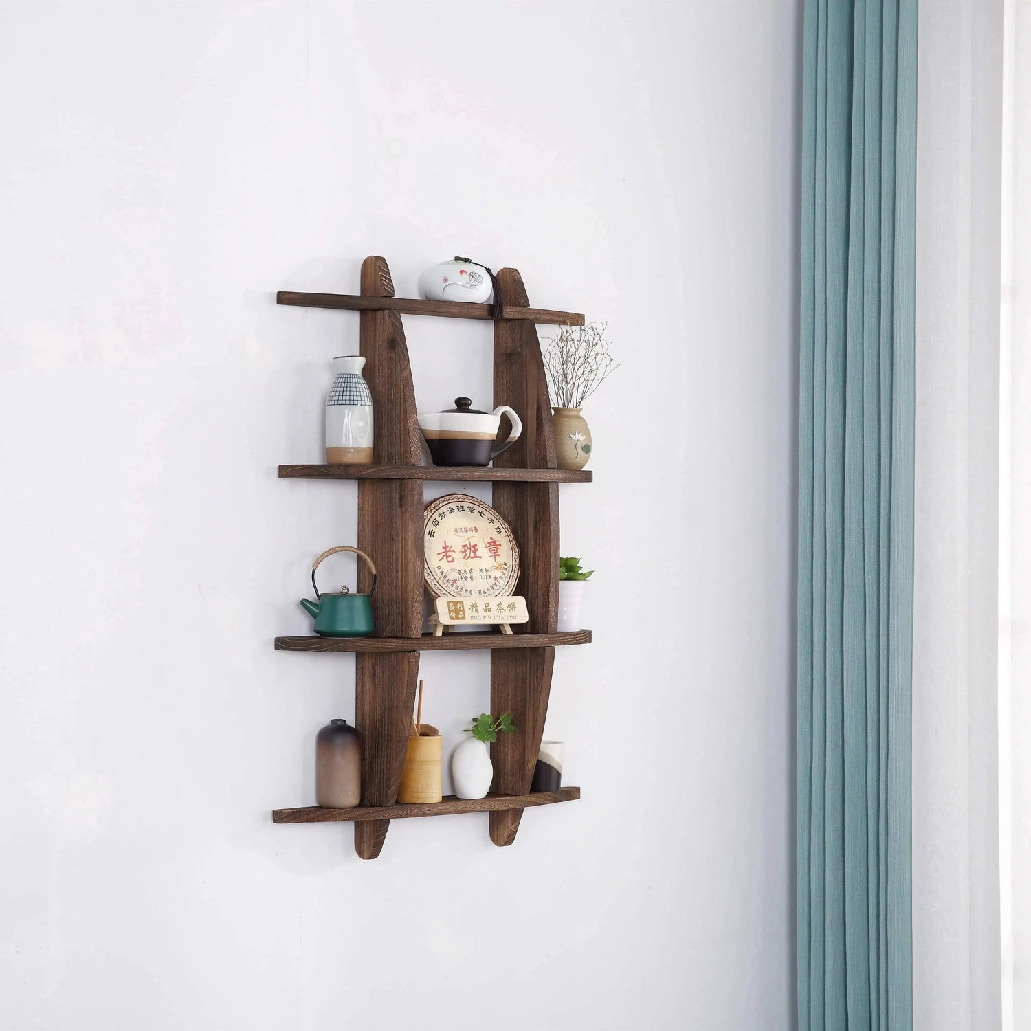 Solid Wood Wall-Mounted Tea Shelf –  Style Display Rack
