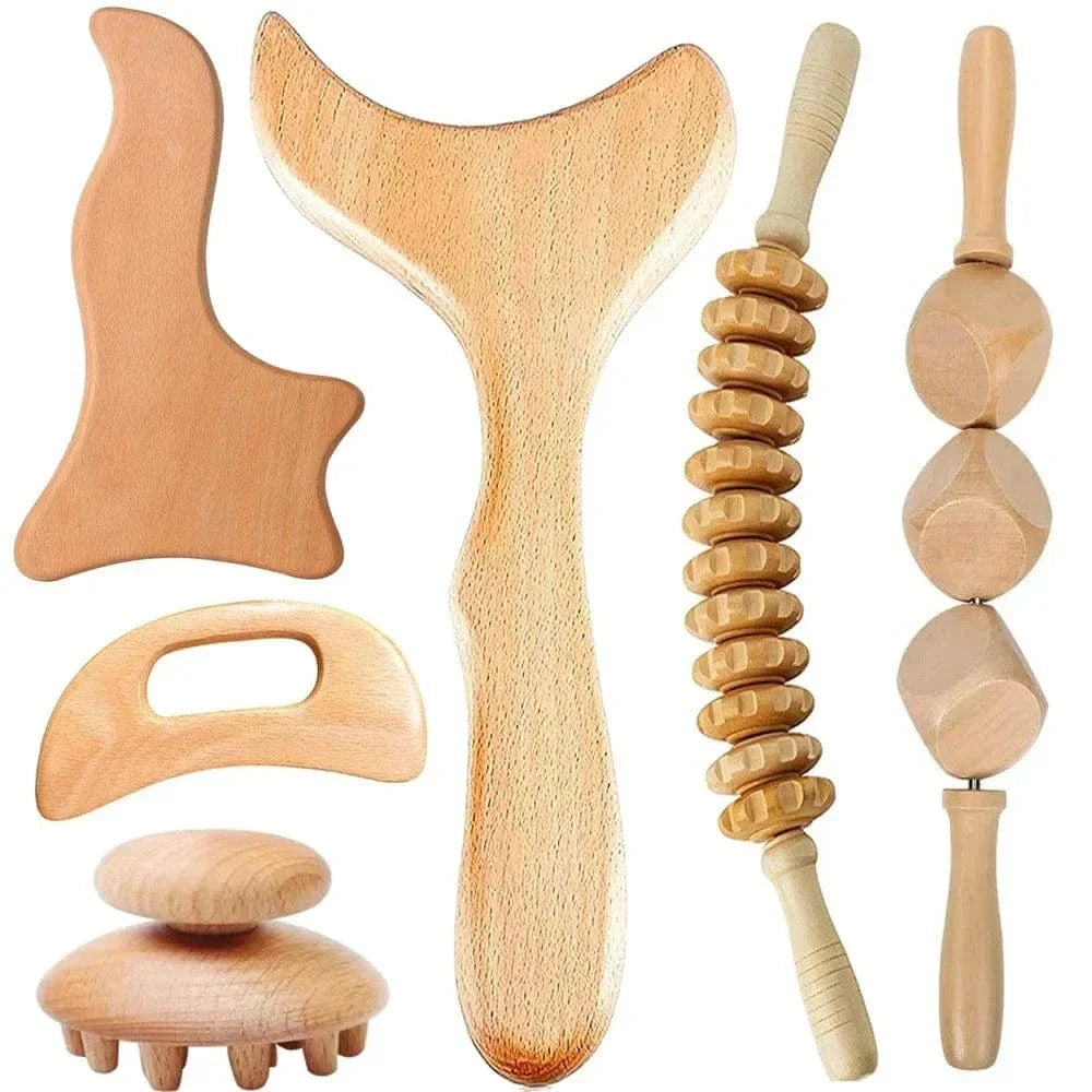 2/4/6/8PCSWooden Body Massager Set – Beech Wood Tools for Relaxation & Muscle Relief