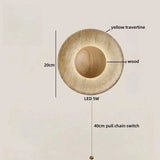 LED Wall Lamp with Switch – Wood & Travertine Wall Sconce for Bedroom, Living Room, or Stair Lighting