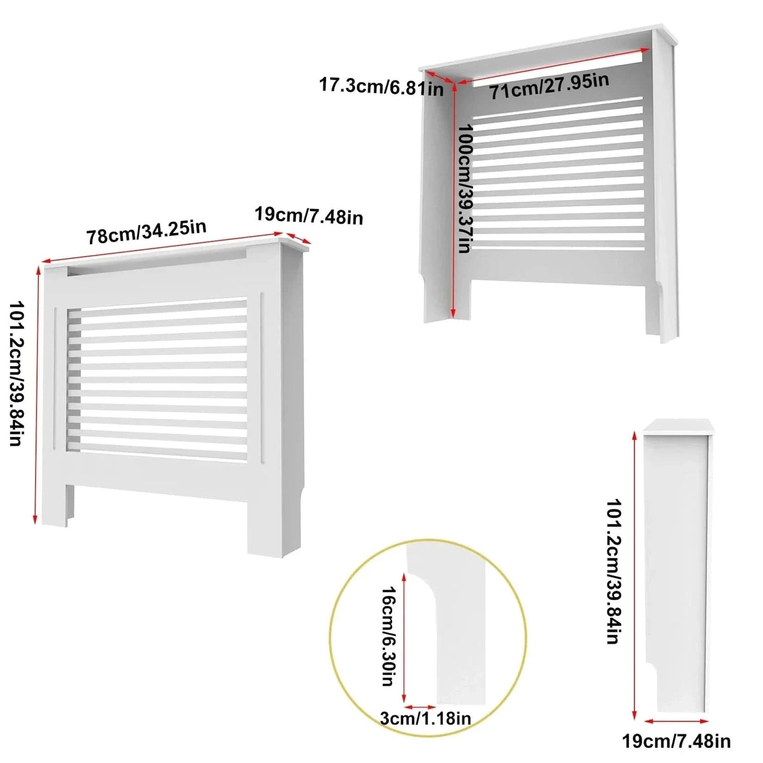 Wood Radiator Cover Cabinet – White MDF Heater Cover with Horizontal Slats