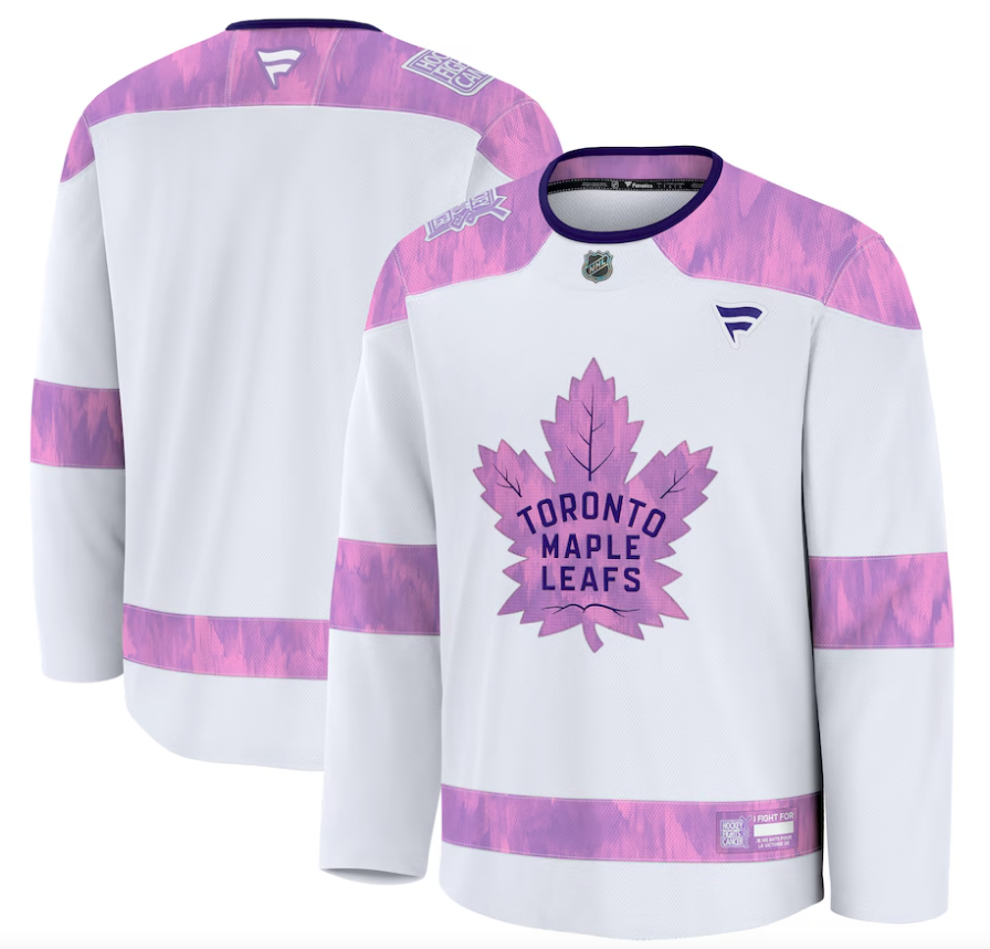 Men's Toronto Maple Leafs Fanatics White 2024 Hockey Fights Cancer Practice Jersey