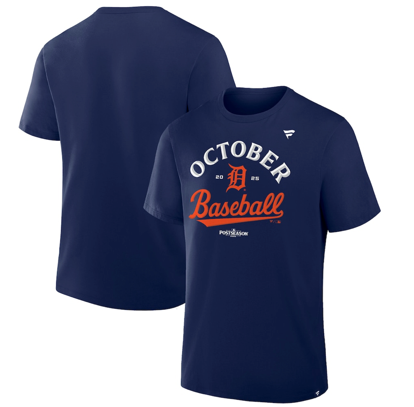 Men's Detroit Tigers Fanatics Navy 2025 MLB Postseason Locker Room T-Shirt