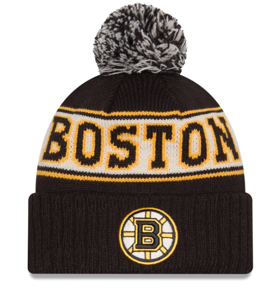 Men's Boston Bruins NHL New Era Men's Black Retro Chill Knit Pom Hat