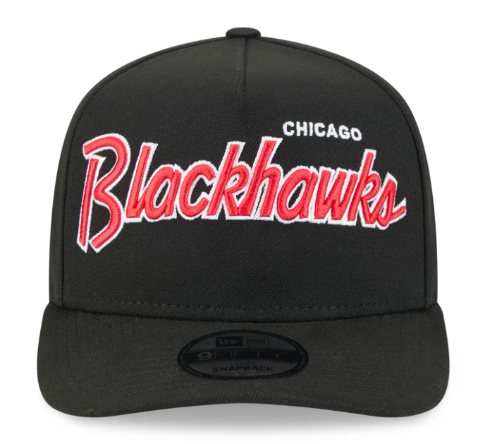 Men’s Chicago Blackhawks New Era Script 9FIFTY A-Frame Snapback Adjustable Hat – Black