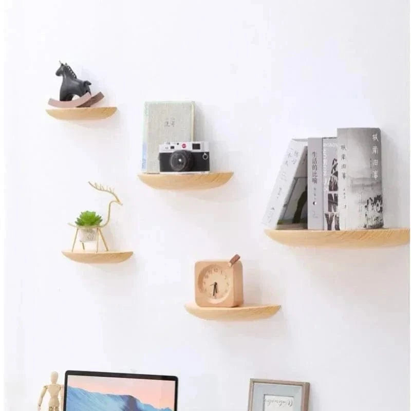 Semicircle Wooden Wall Shelf – Hanging Display Stand for Home Decoration & Storage