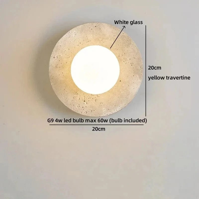 LED Wall Lamp with Switch – Wood & Travertine Wall Sconce for Bedroom, Living Room, or Stair Lighting