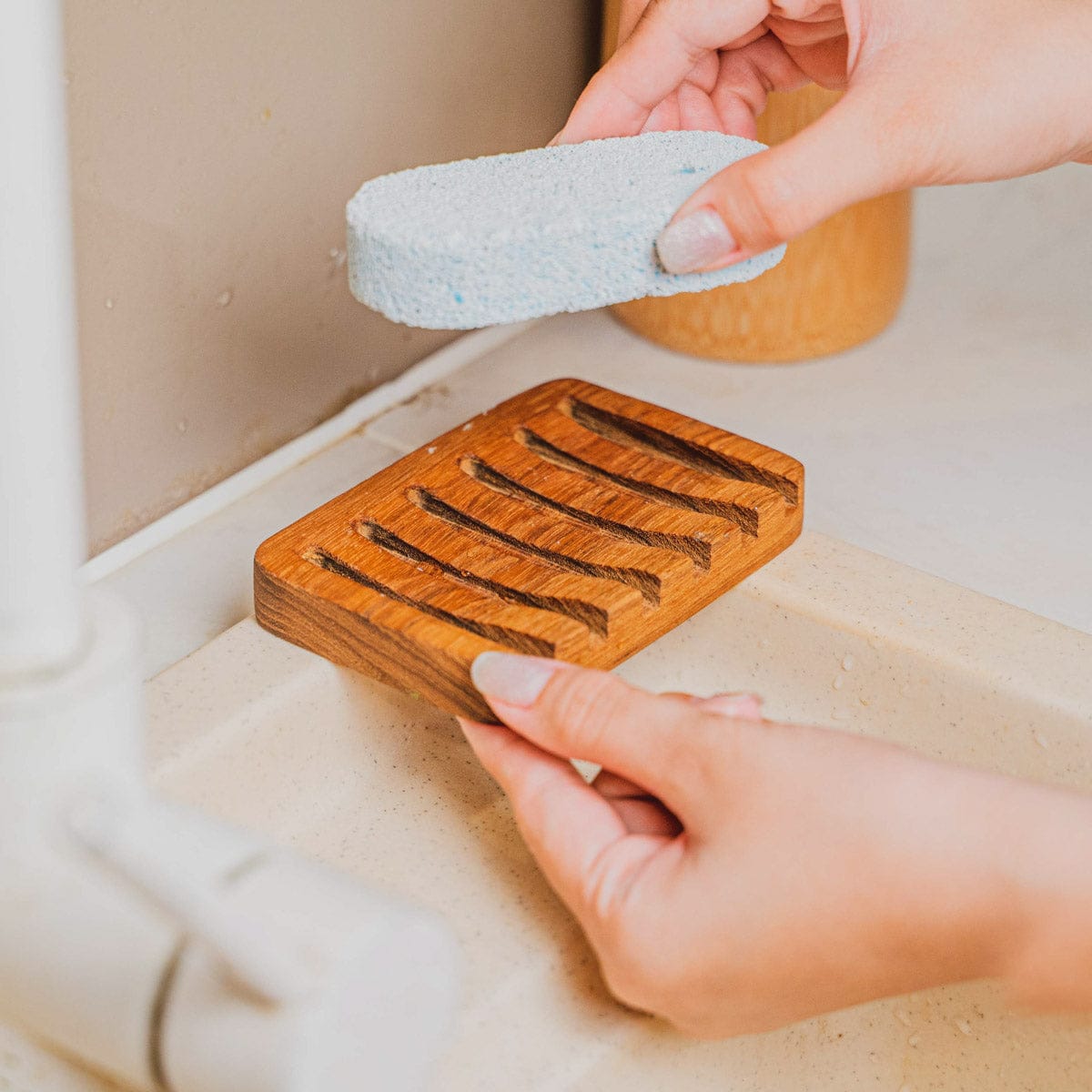 Slanted Waterfall Teak Wood Soap Dish