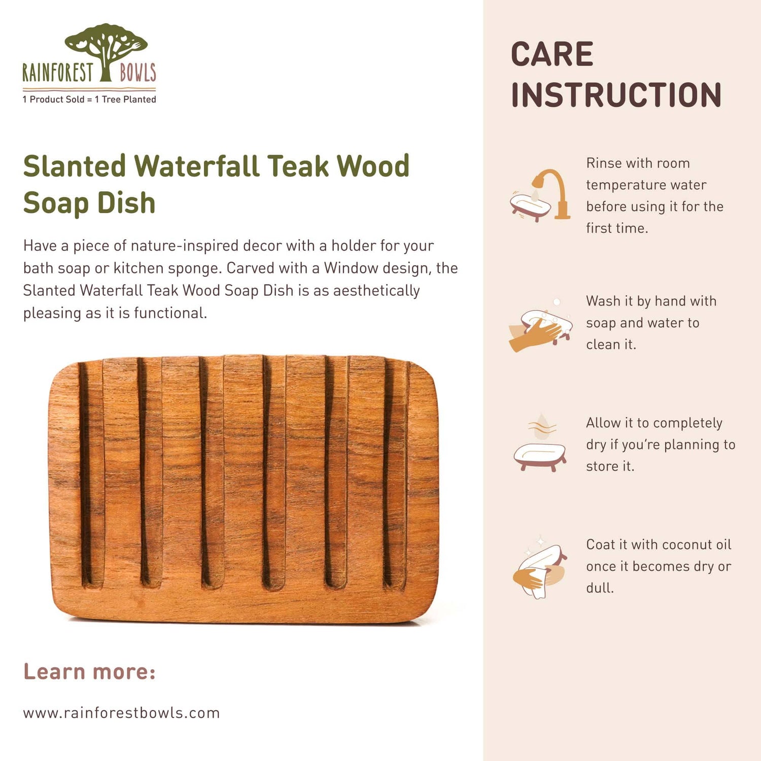 Slanted Waterfall Teak Wood Soap Dish