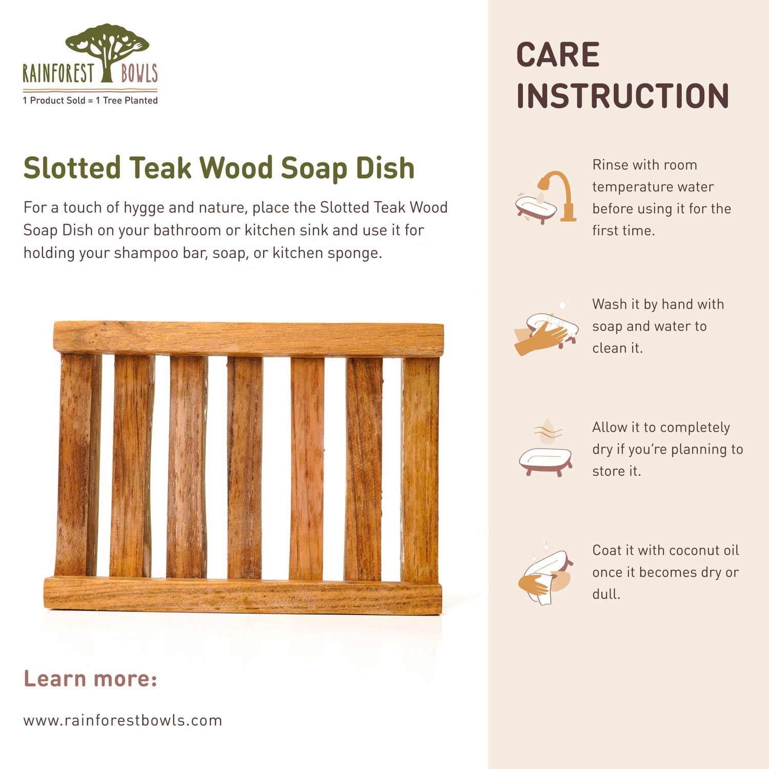 Slotted Teak Wood Soap Dish