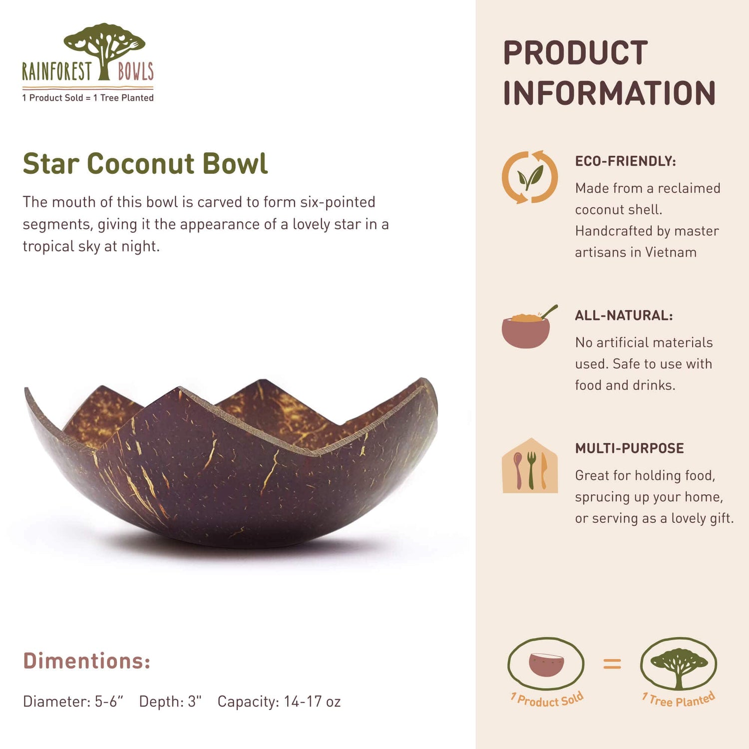 Star Coconut Bowls Kitchen Serve Set of 2
