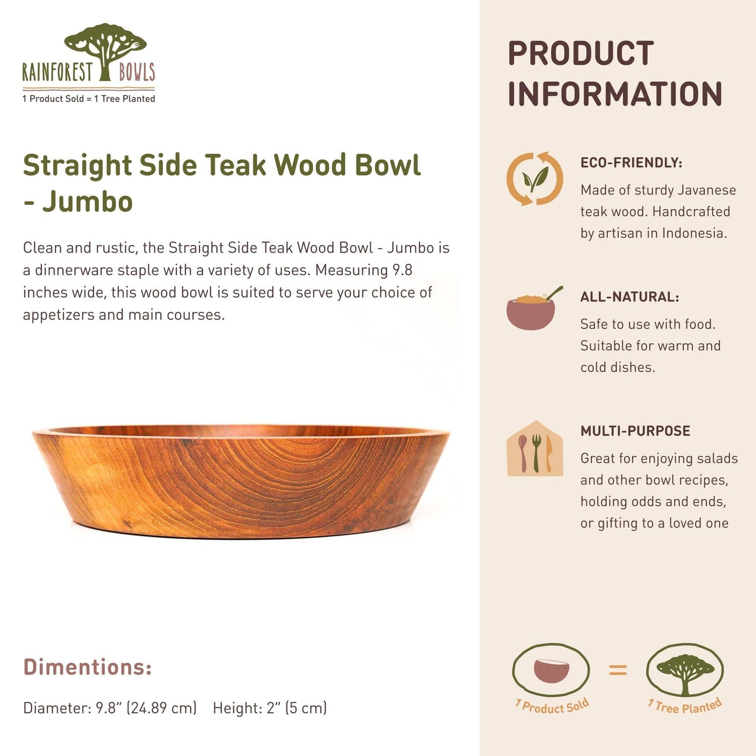 Slanted Side Teak Wood Bowl - Jumbo