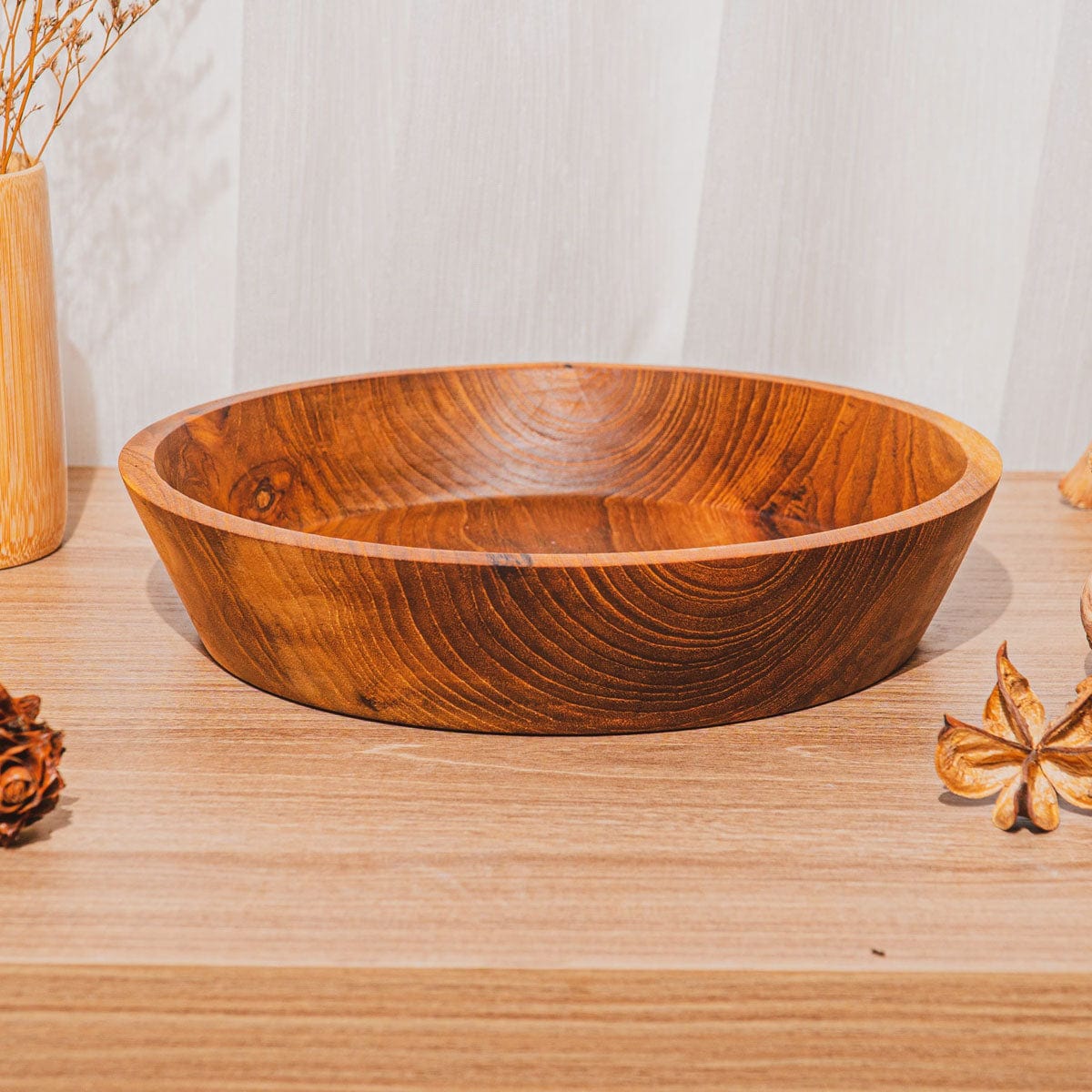 Slanted Side Teak Wood Bowl - Jumbo