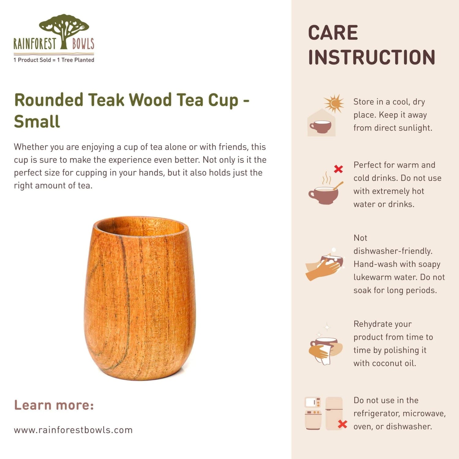 Rounded Teak Wood Cup - Small