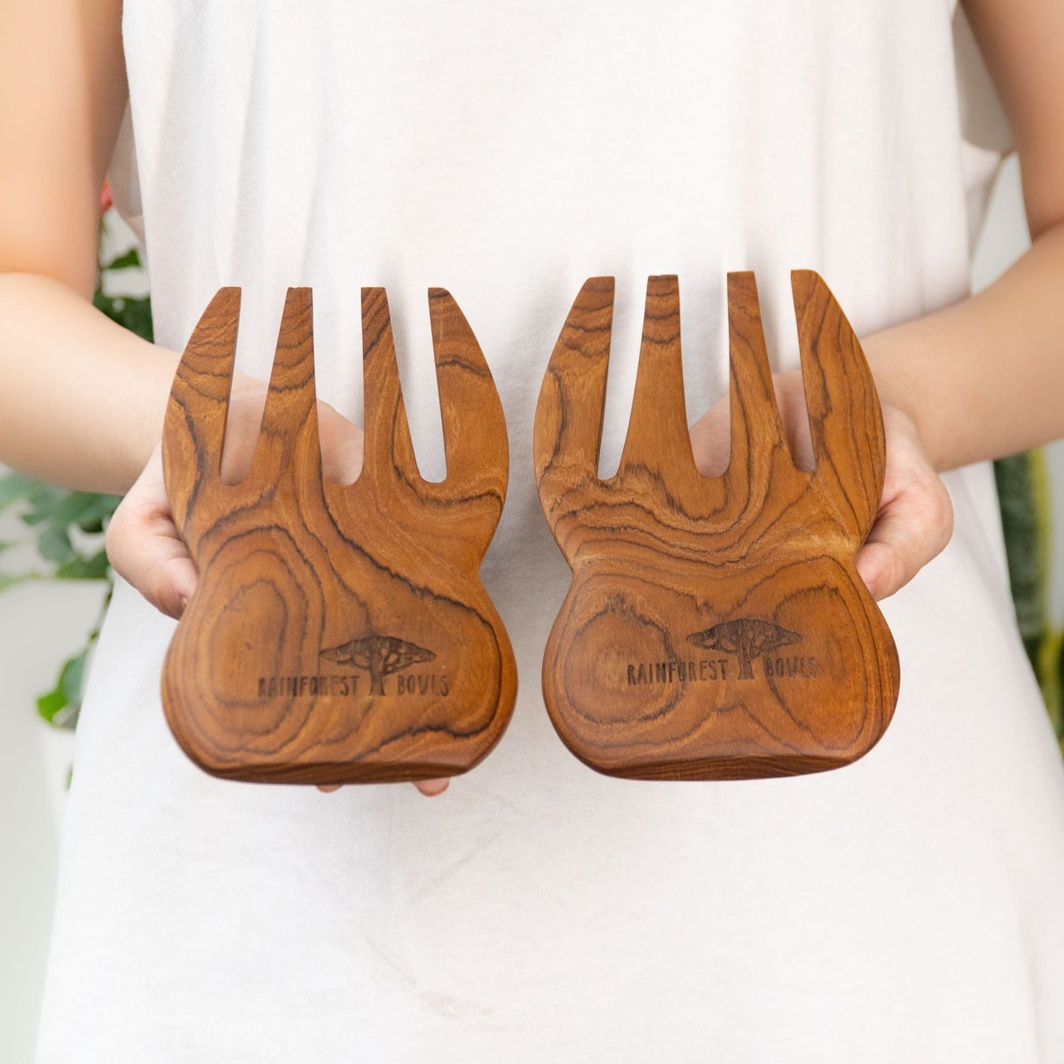 Teak Wood Salad Serving Hands - Pair