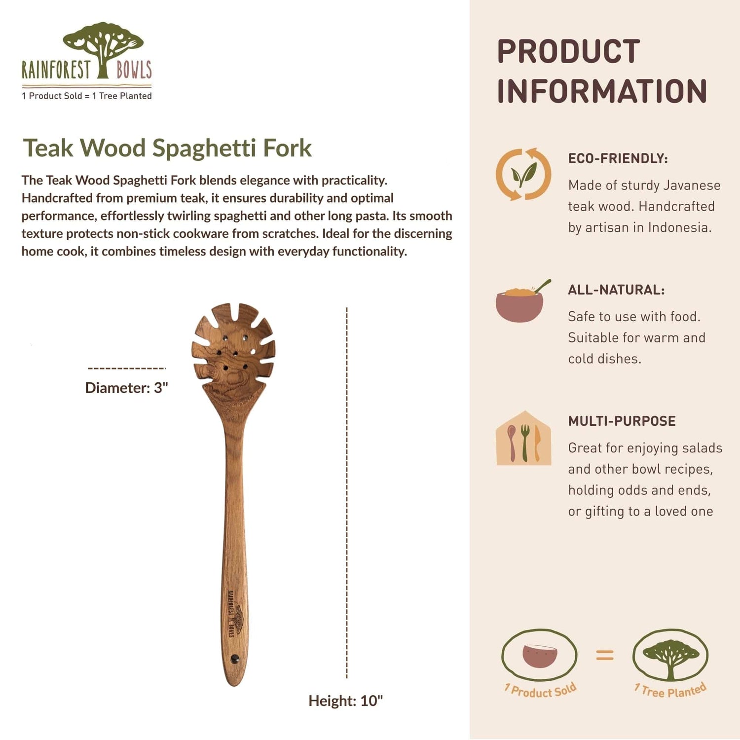 Teak Wood Spaghetti Fork Cooking utensils