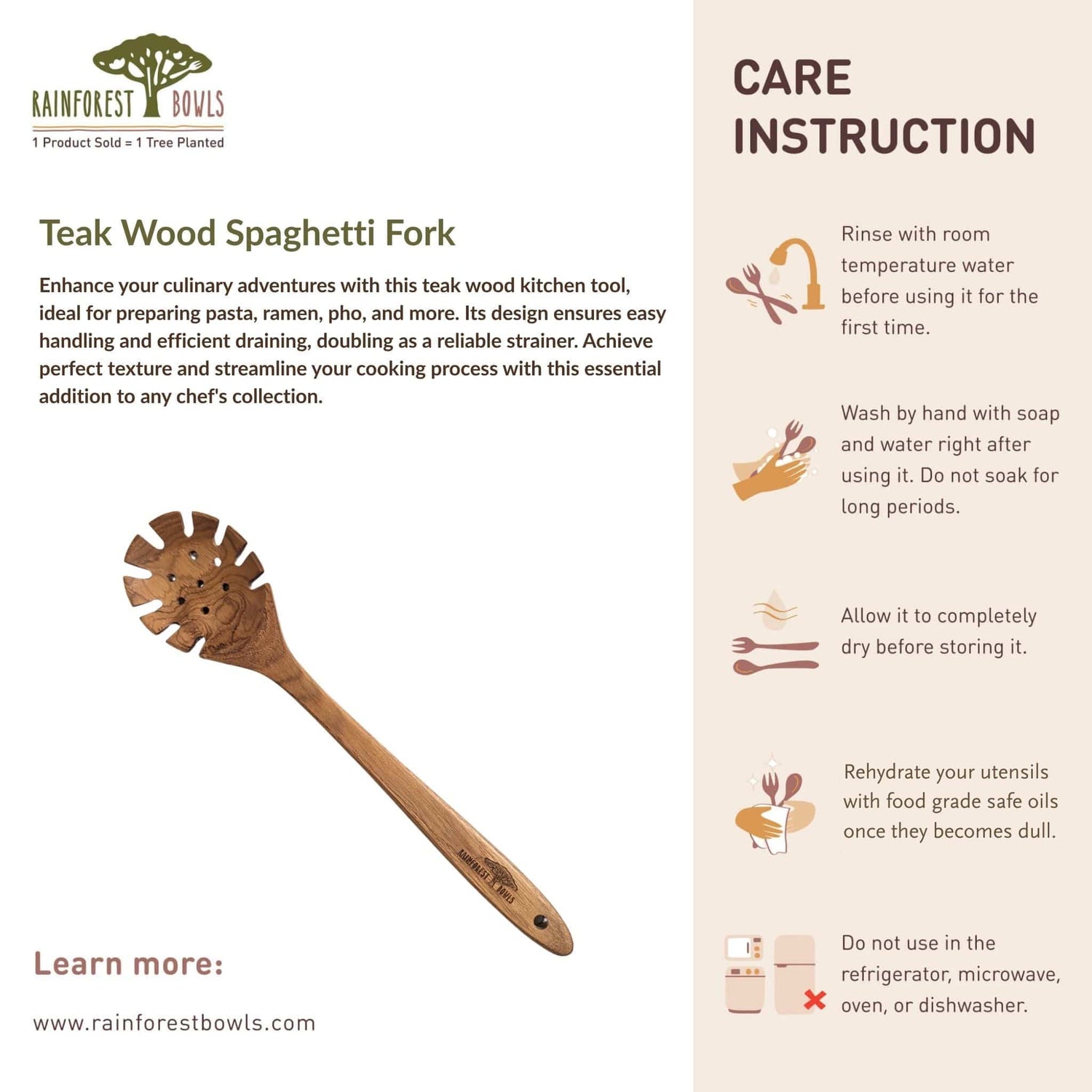 Teak Wood Spaghetti Fork Cooking utensils
