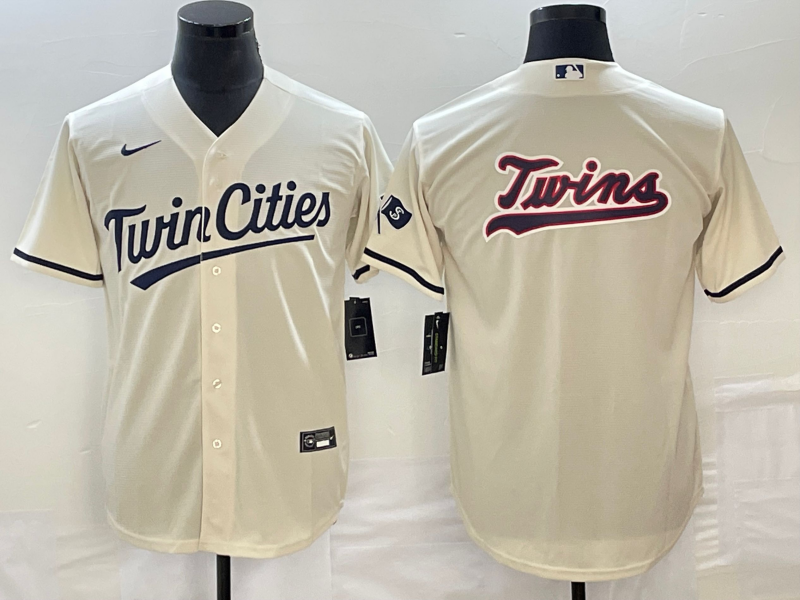 Men's Minnesota Twins Beige Alternate  Team Logo Jersey