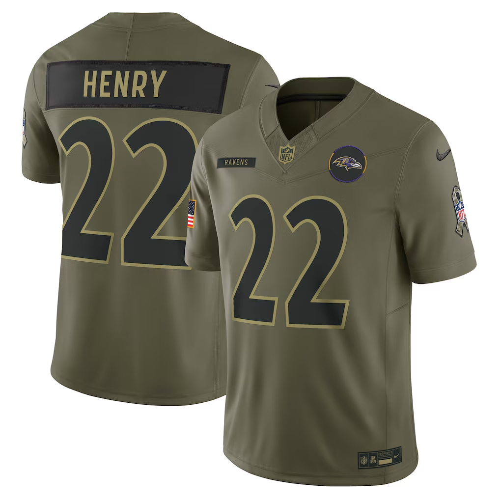 Men's Baltimore Ravens Derrick Henry Nike Olive 2025 Salute to Service Limited Jersey