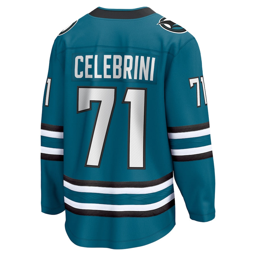 Men's San Jose Sharks Macklin Celebrini Fanatics Teal Home Breakaway Jersey