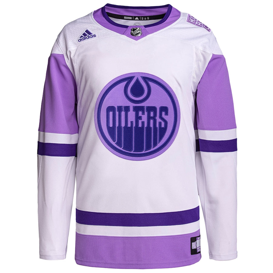 Edmonton Oilers   Hockey Fights Cancer Primegreen   Blank Practice Jersey - White/Purple