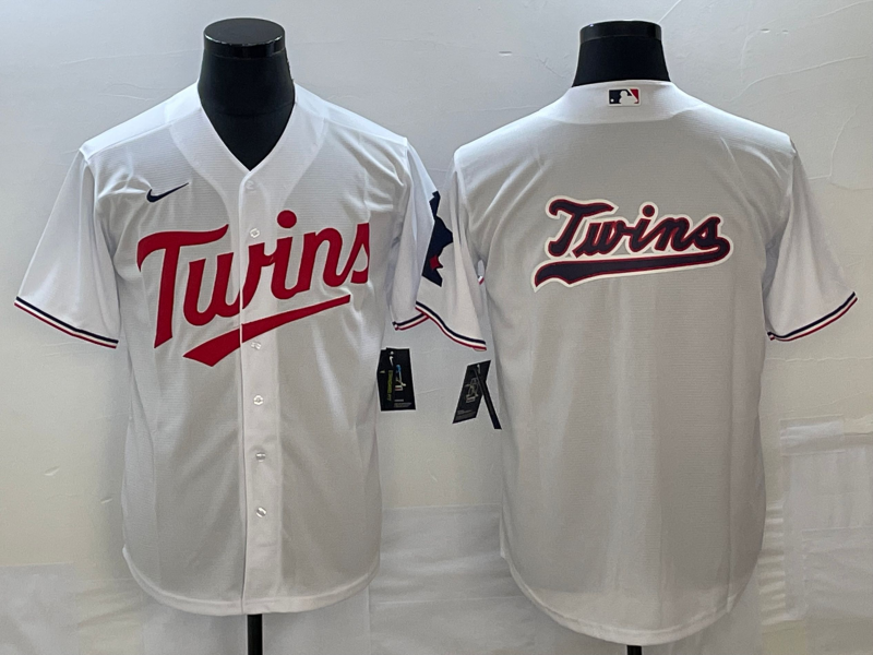 Men's Minnesota Twins White Home  Team Logo Jersey