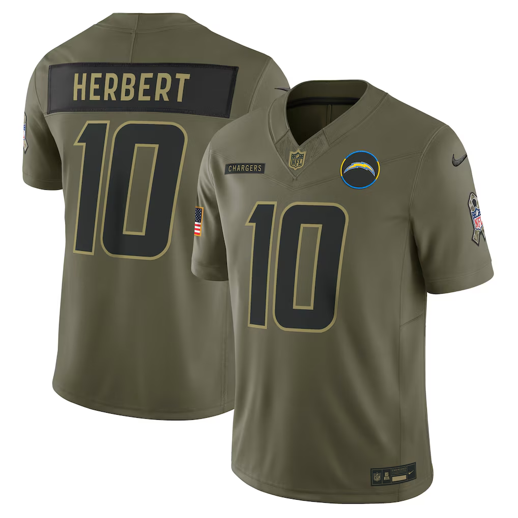 Men's Los Angeles Chargers Justin Herbert Nike Olive 2025 Salute to Service Limited Jersey