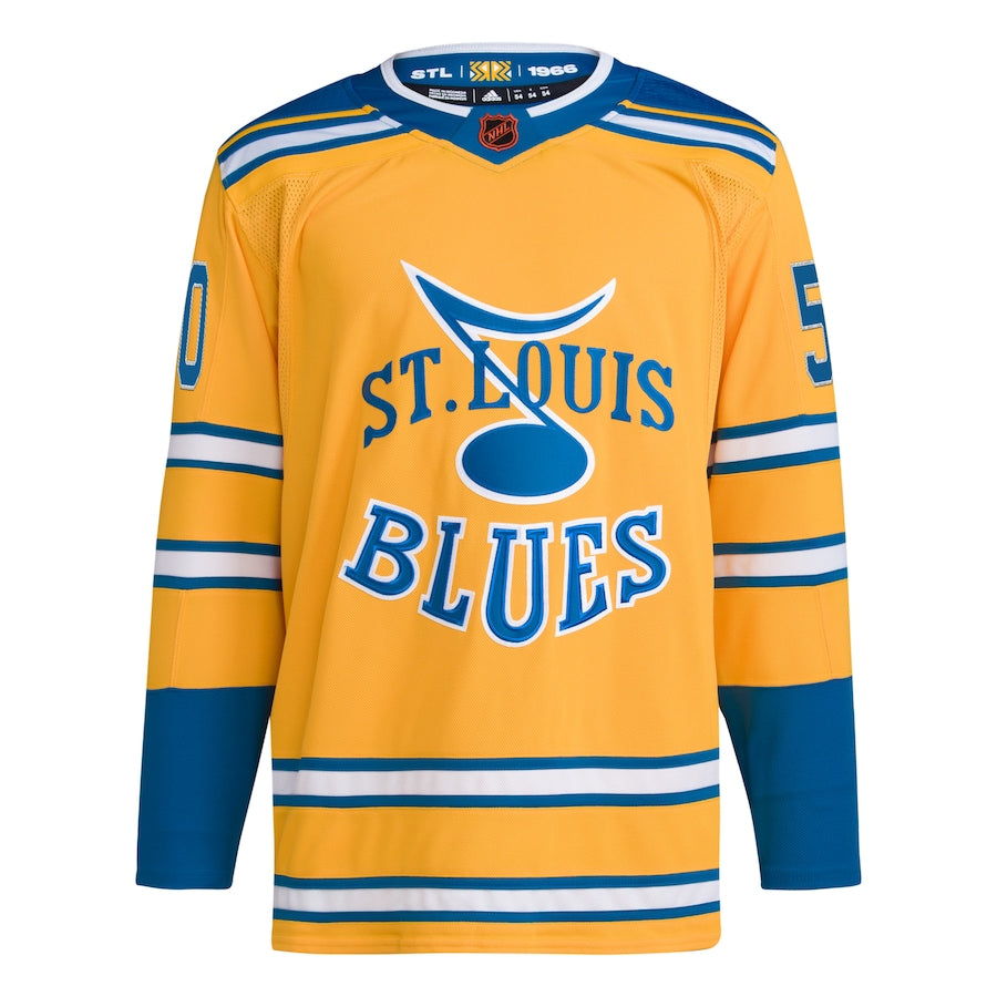 Men's St. Louis Blues Jordan Binnington adidas Gold Reverse Retro 2.0 Authentic Player Jersey