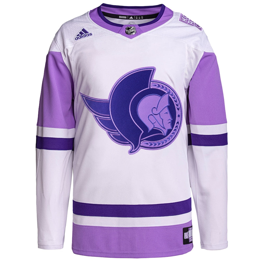 Ottawa Senators   Hockey Fights Cancer Primegreen   Blank Practice Jersey - White/Purple