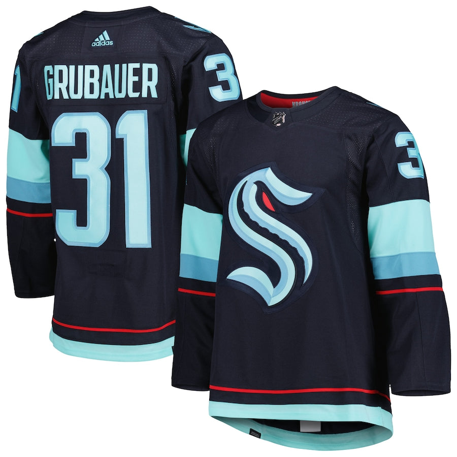 Men's Seattle Kraken Philipp Grubauer adidas Navy Home Primegreen Authentic Pro Player - Jersey