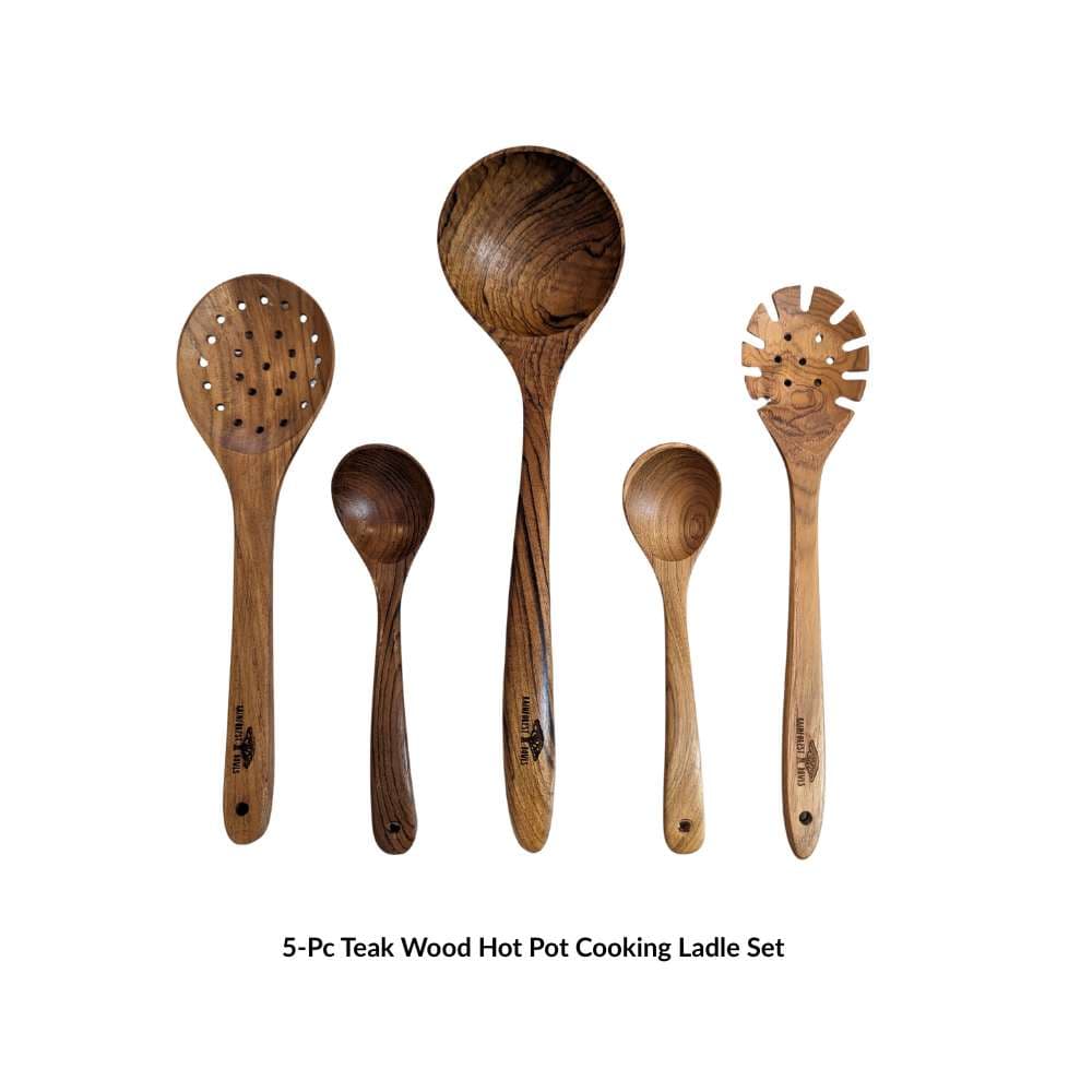 Teak Wood Hot Pot Soup Cooking Serving Ladle Set