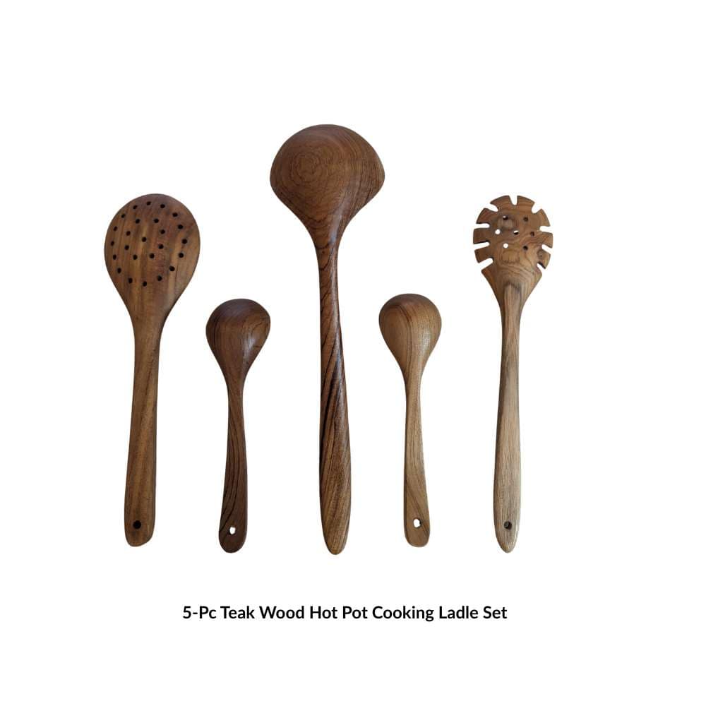 Teak Wood Hot Pot Soup Cooking Serving Ladle Set