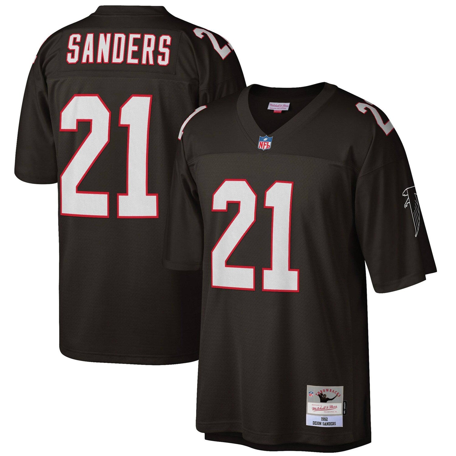 Mens Atlanta Falcons Deion Sanders Mitchell & Ness Black 1992 Retired Player Vintage Jersey